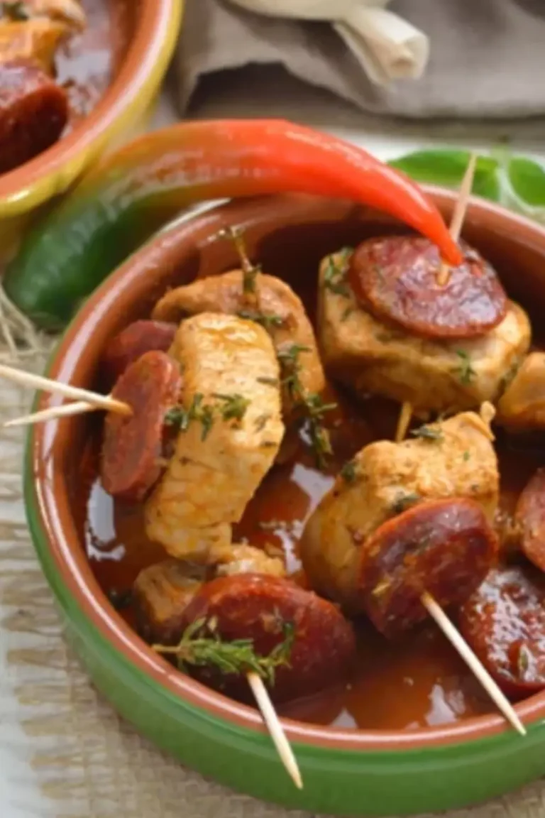 Grillspett med Chorizo, Fläskkött och Champinjoner